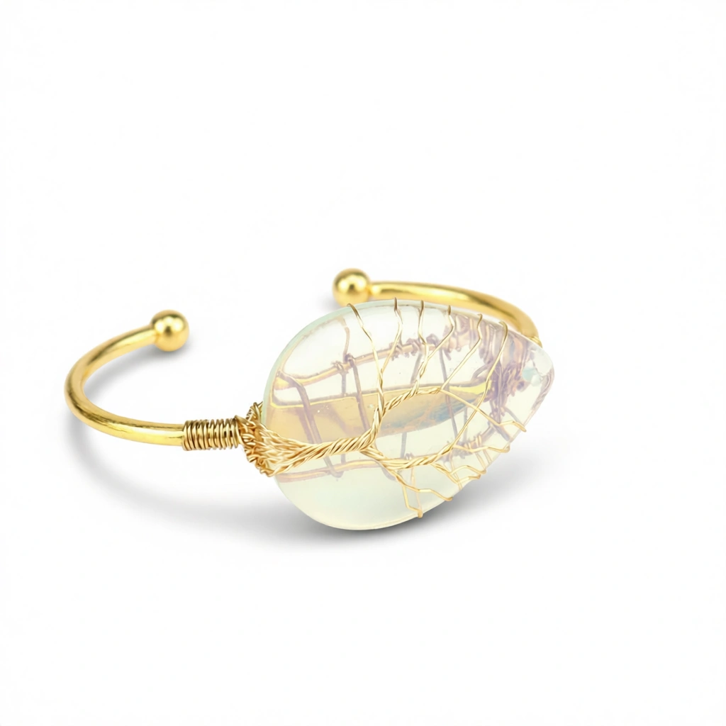 Natural Crystal Bracelet – Ethereal Iridescent Glow White Background Natural Crystal Bracelet – Ethereal Iridescent Glow white background