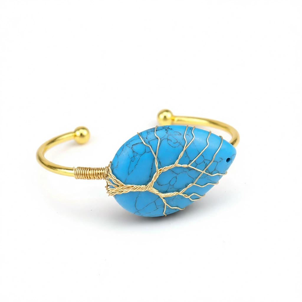 Turquoise Gem Bracelet: Enchanting 5.5cm Desert Jewel White Background Turquoise Gem Bracelet: Enchanting 5.5cm Desert Jewel white background