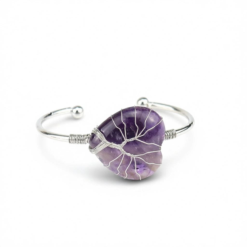 Amethyst Heart Bracelet – Serene Style White Background Amethyst Heart Bracelet – Serene Style white background