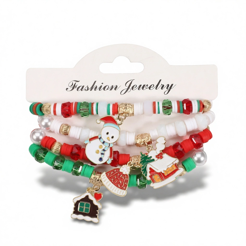 Christmas Bracelets Set – Festive Holiday Charm White Background Christmas Bracelets Set – Festive Holiday Charm white background