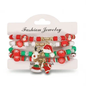 Christmas Bracelet: Adorable Snowman & Tree Charms - Festive Joy! white background