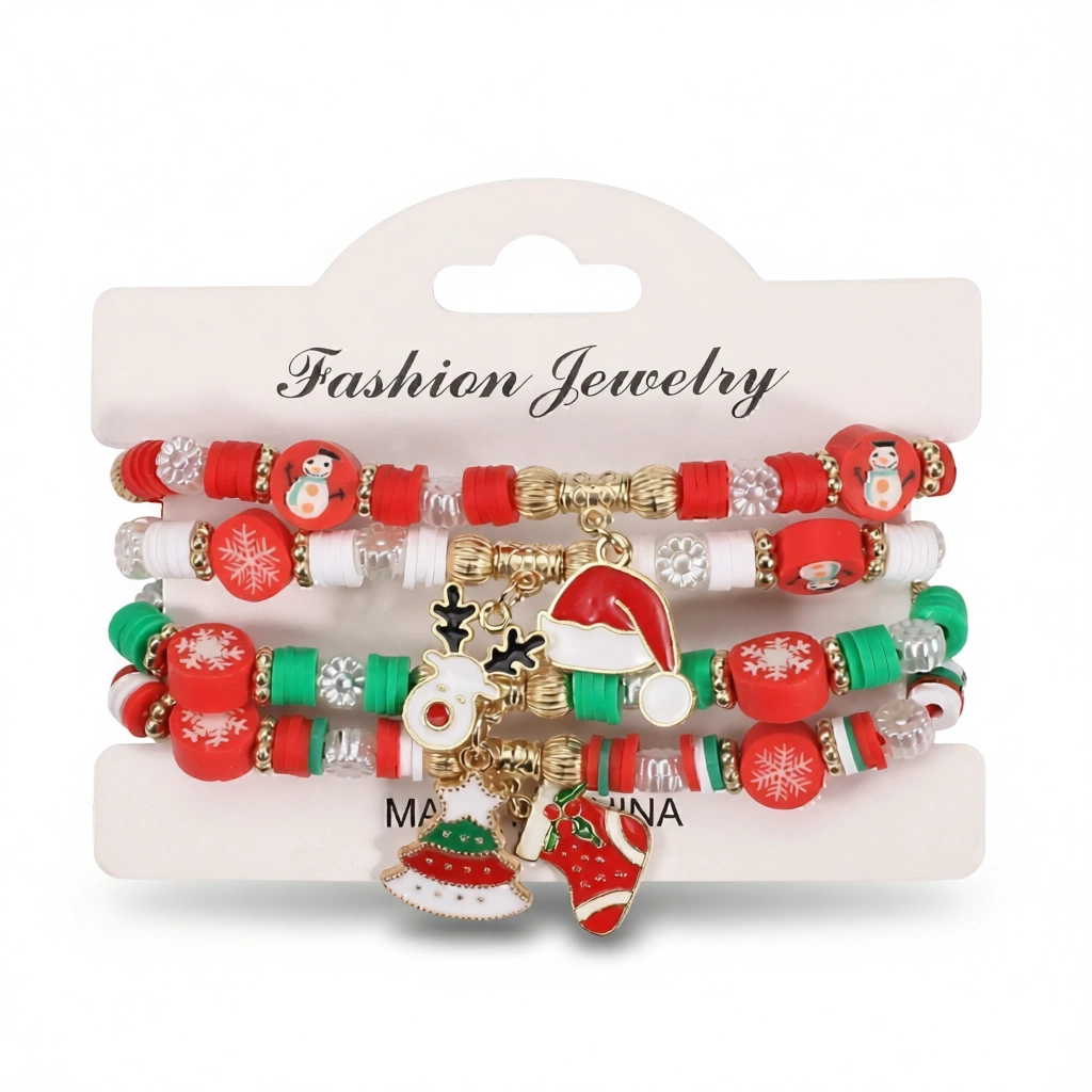 Christmas Bracelet: Adorable Snowman & Tree Charms - Festive Joy! white background